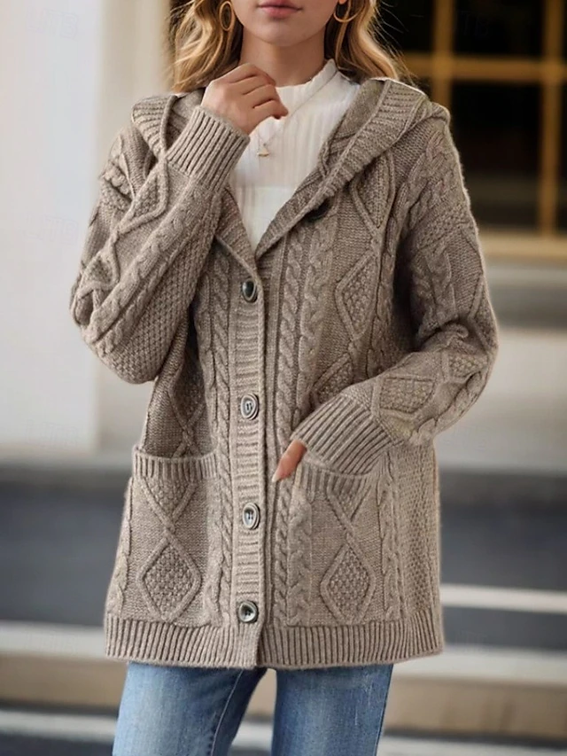 Lina Elegant Diamond Stitch Cardigan — side view