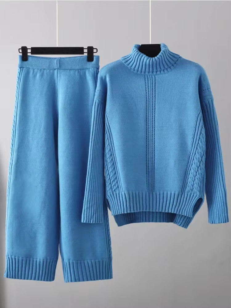 Scarlett Stylish High-neck Pullover Sweater with Loose Pants Set — detail view