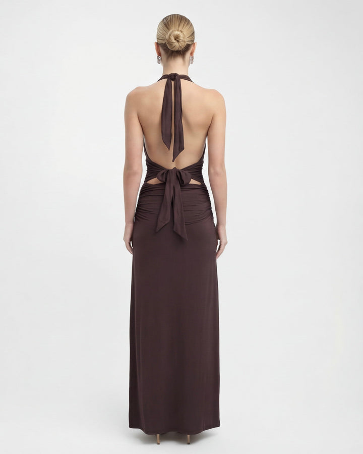 ARIA Nyx Halter Maxi Dress - women's maxi dress, waist detail