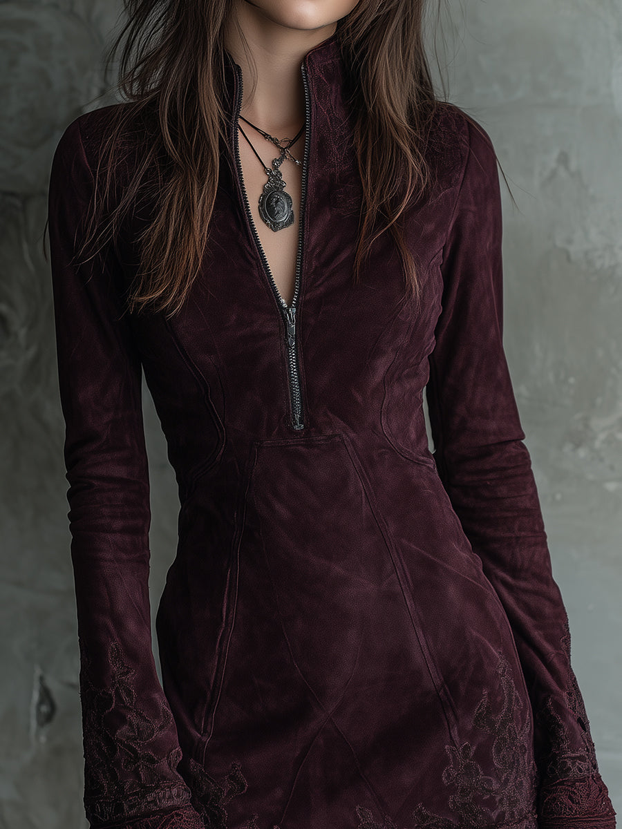 Vintage Suede Embroidered Lace Trim Mini Dress | Harry & Kate London