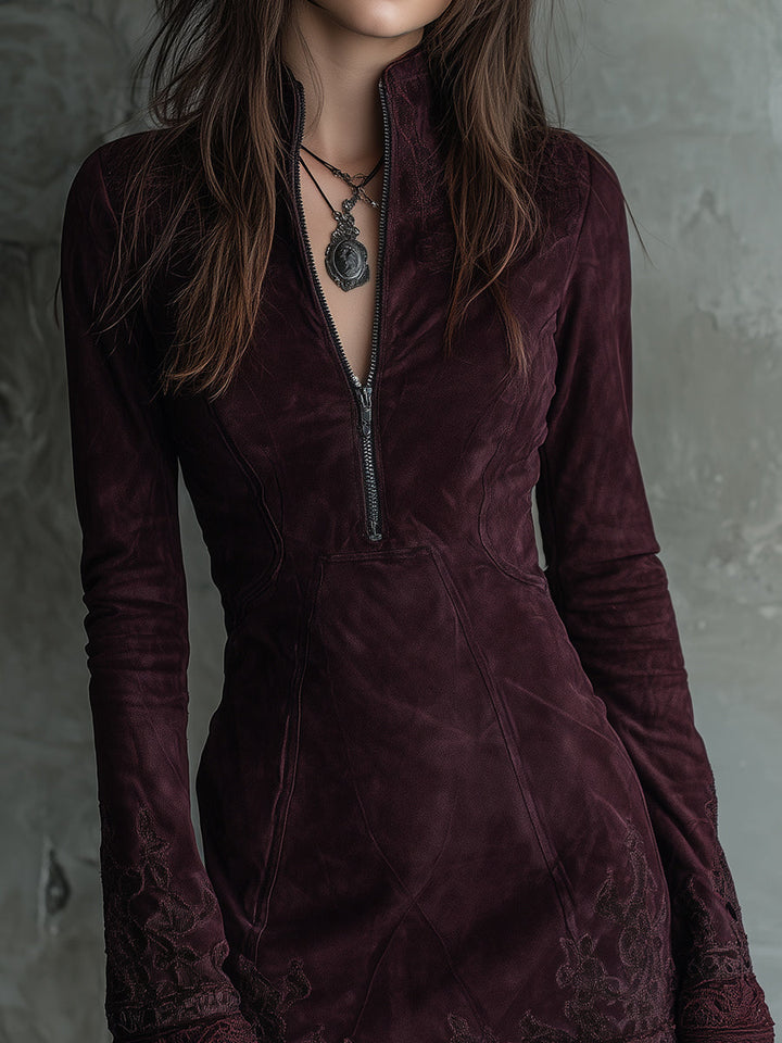 Vintage Suede Embroidered Lace Trim Mini Dress | Harry & Kate London