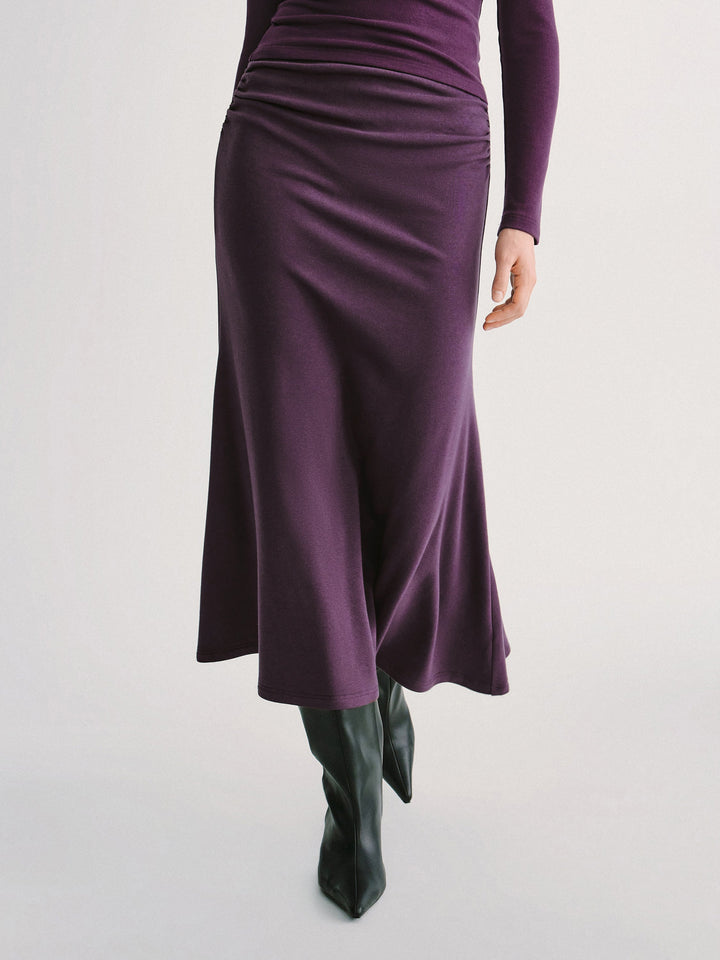2Pcs Set Prowarm Neck  Built-In Bra Top 3.0 & Mid-Rise Ruched Flared Midi Skirt