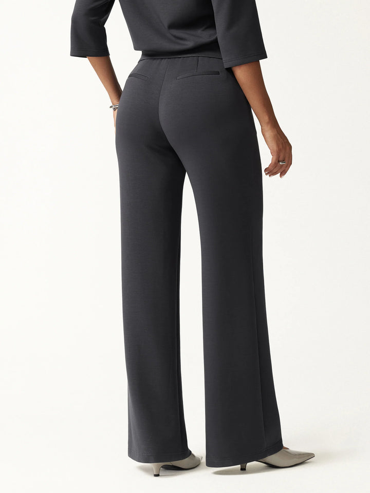 2Pcs Set Mockneck Long Sleeve Shirt & High-Rise Wide Leg Pants with Pockets
