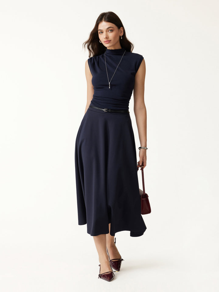 Office Staple Ponte High-Rise Circle Midi Skirt with Pockets