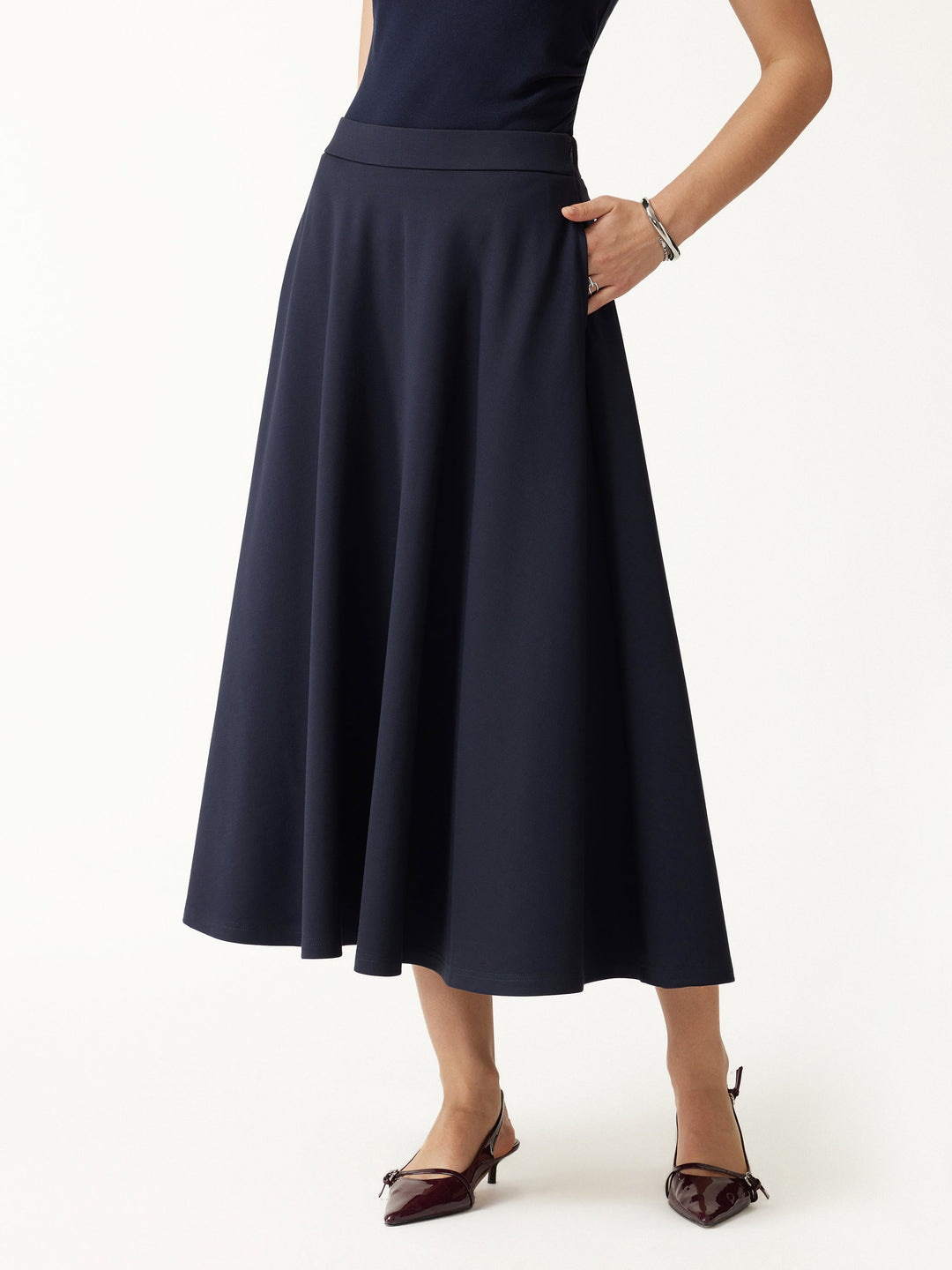 Office Staple Ponte High-Rise Circle Midi Skirt with Pockets