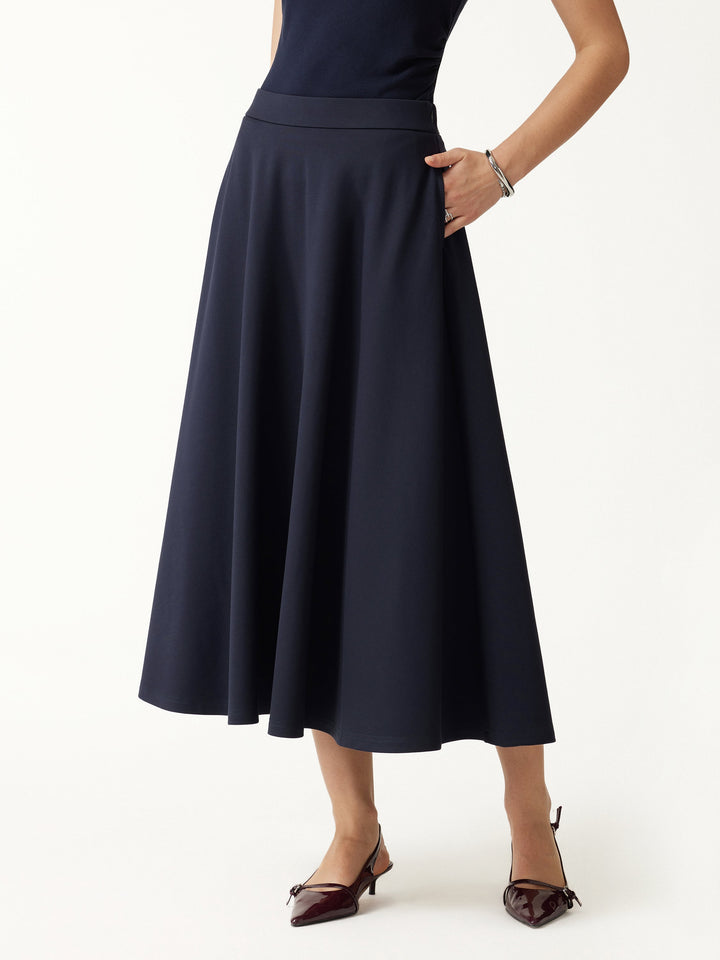 Office Staple Ponte High-Rise Circle Midi Skirt with Pockets