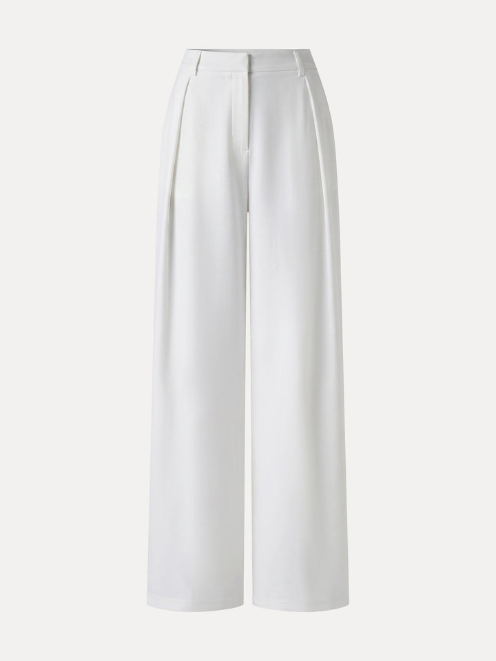 Not-See-Thru High-Rise Wide-Leg Pants with Pockets