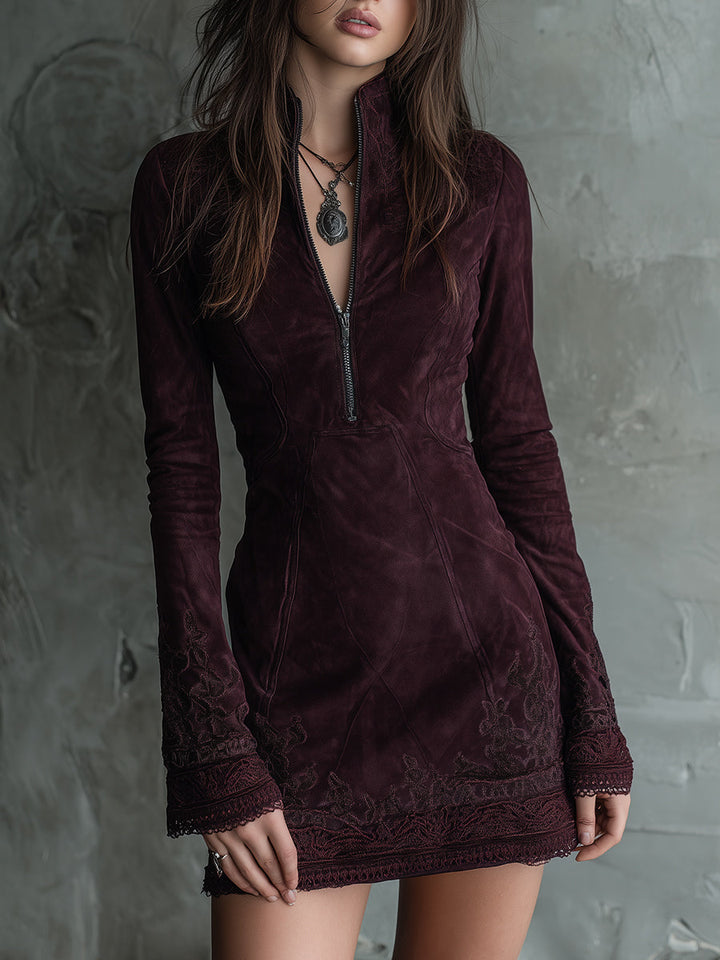 Vintage Suede Embroidered Lace Trim Mini Dress | Harry & Kate London