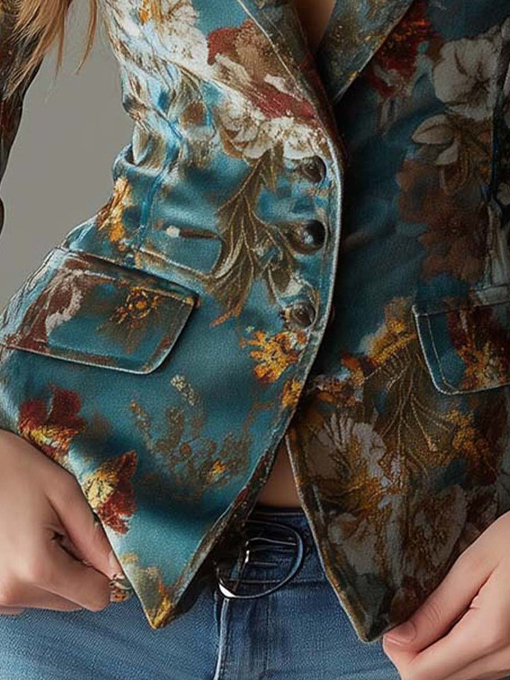 Vintage Teal Floral Velvet Tailored Blazer | Harry & Kate London