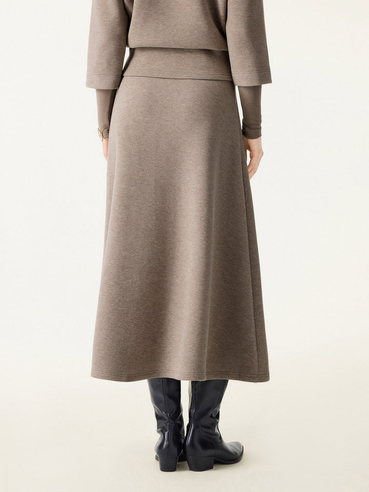 2Pcs Set FuzzLuxe Mockneck Sleeve-Warmer Top &  Midi A-line Circle Skirt