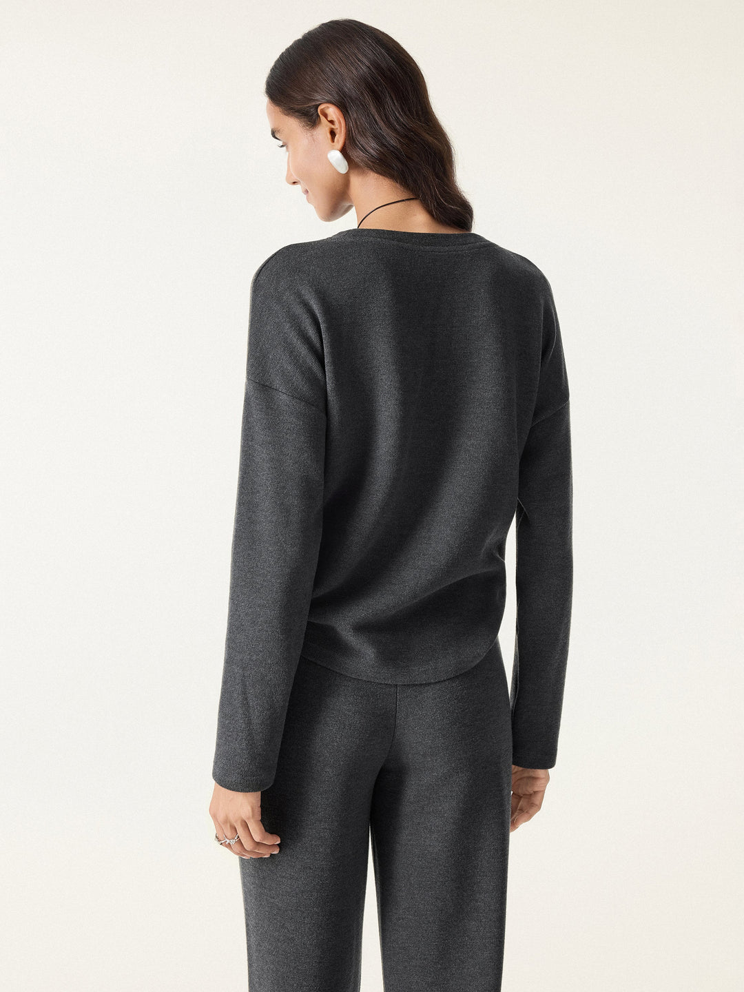 2Pcs Set Crew Neck Long Sleeve Top & Mid Rise Straight Leg Pants with Pockets