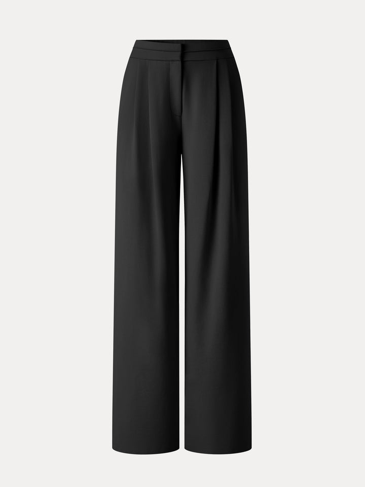 Ponte Mid-Rise Wide-Leg Tuck Pants with Pockets