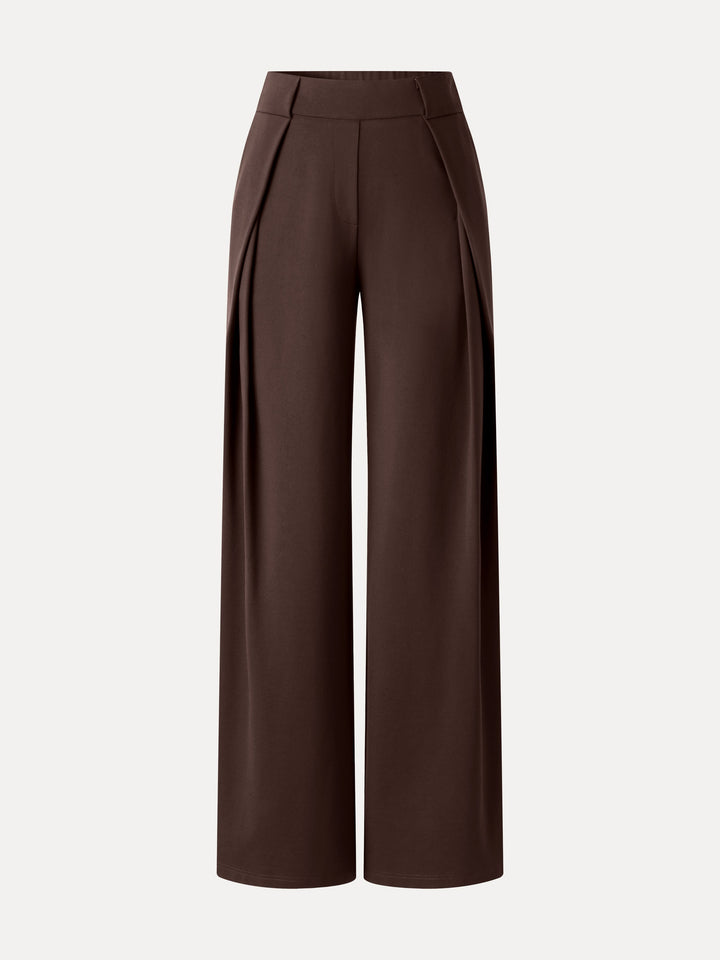 Ponte Mid-Rise  Wide-Leg Tuck Pants with Pockets