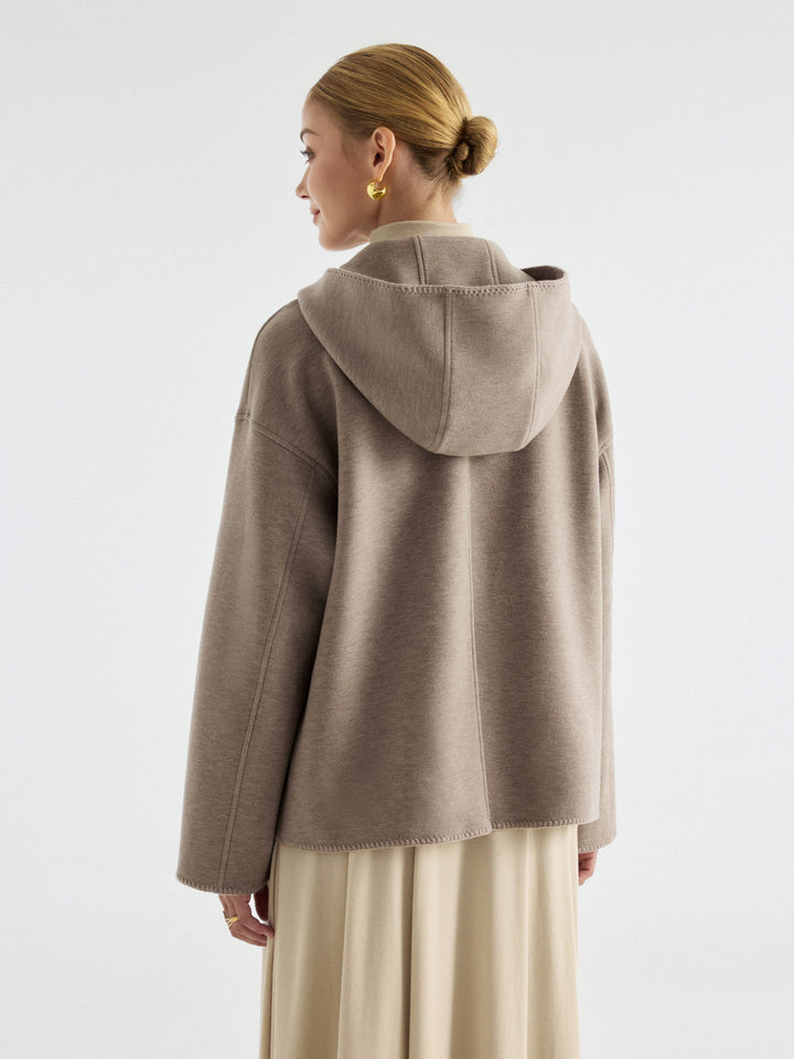 2Pcs Set Hooded Long Sleeve Jacket with Pockets & Mid-Rise Wide-Leg Pants with Pockets