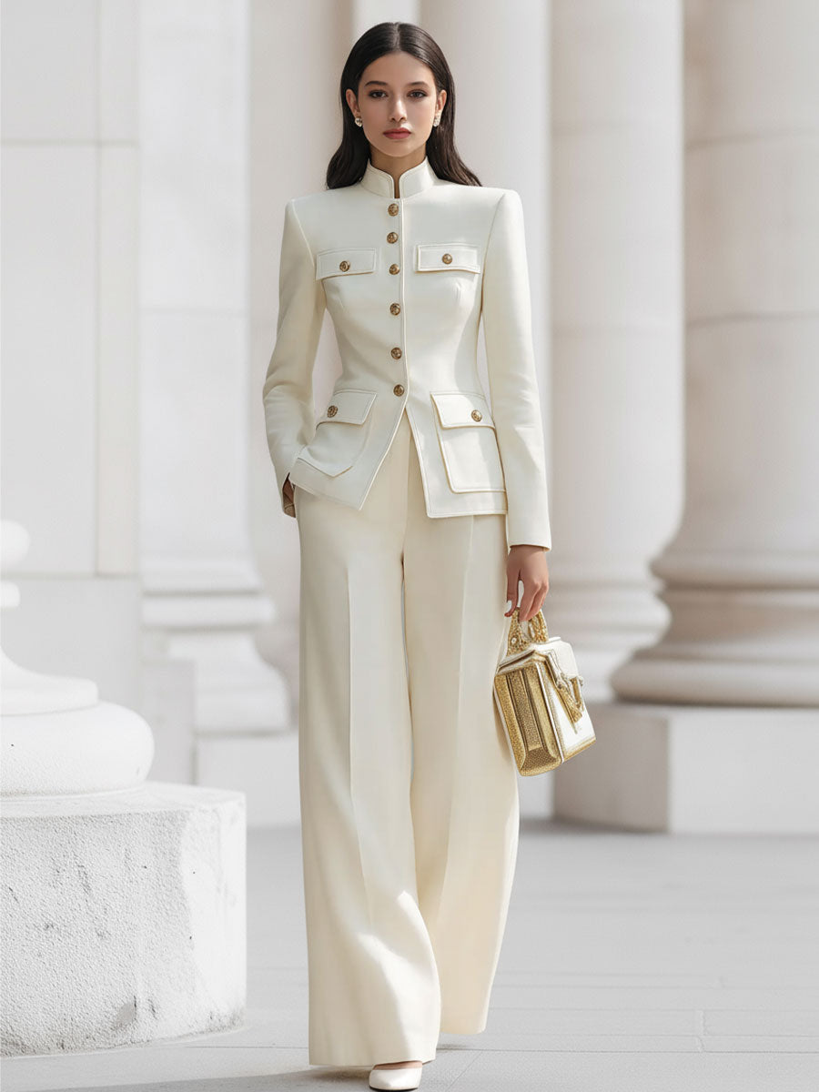 Elegant cream power suit women's co-ord – side view