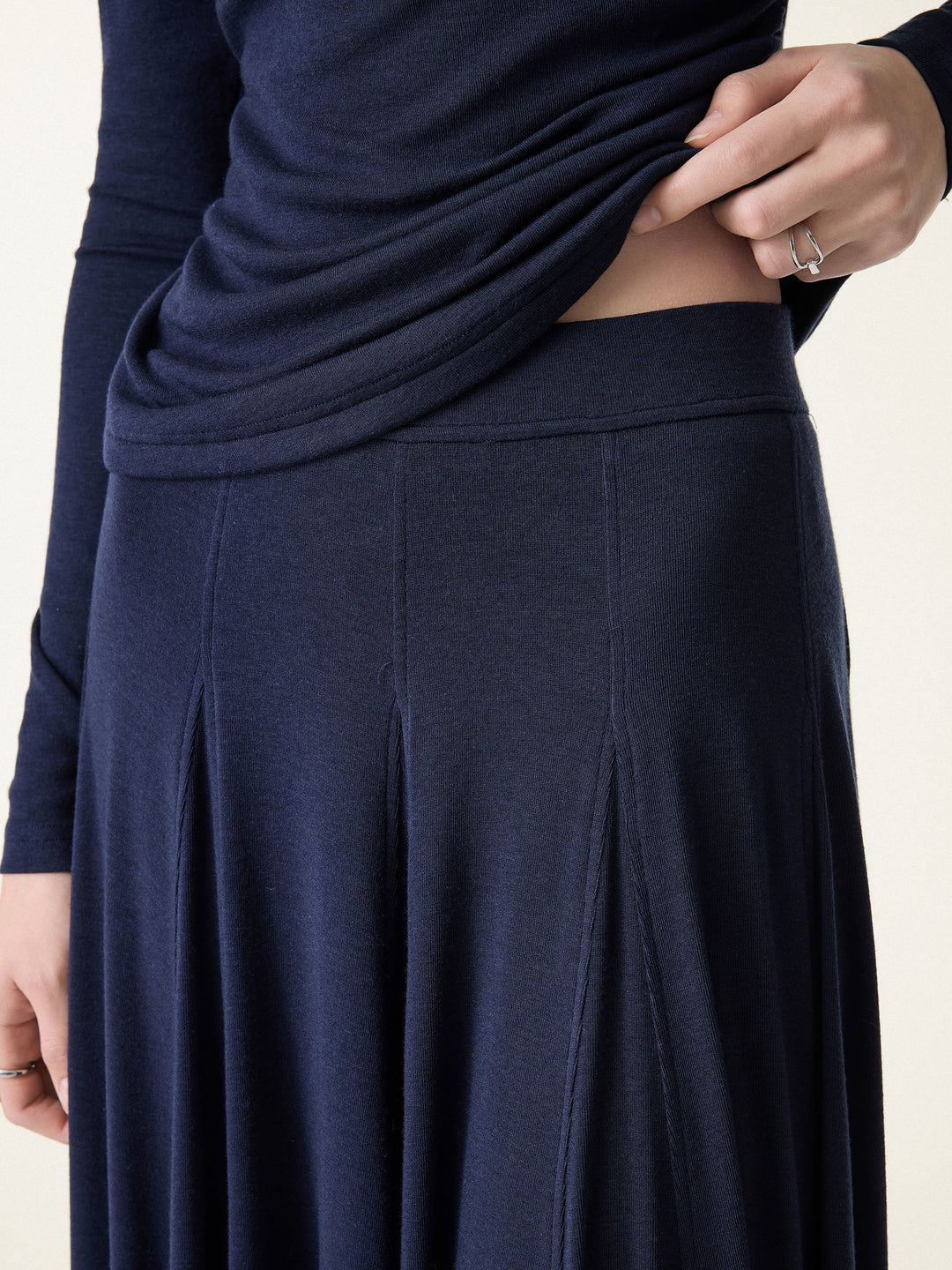 2Pcs Set LiteWarm Surplice Ruched Long Sleeve & Godet Hem Pull-on Maxi Skirt