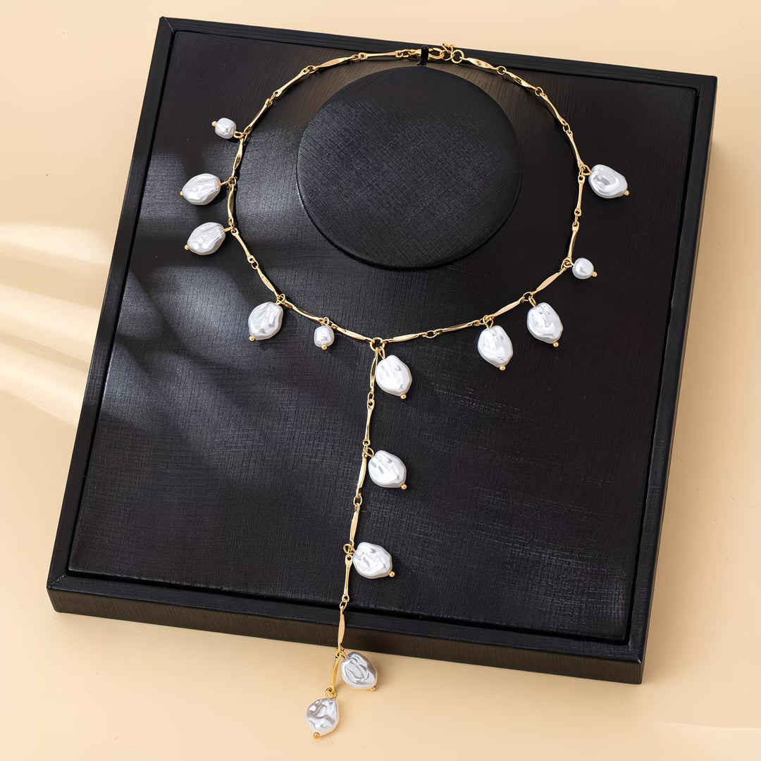 Necklace draped over a jewellery stand to show its full length