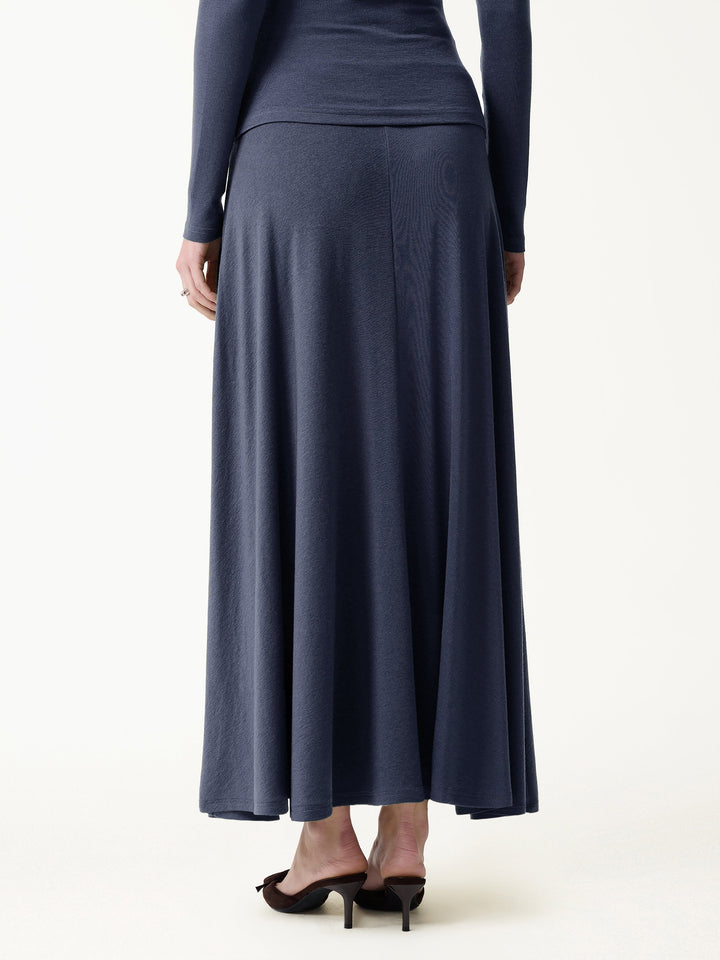 2Pcs Set LiteWarm Boatneck Off-Shoulder Ruched Top & Lyocell-Cashmere Blend Mid-Rise Umbrella Maxi Skirt