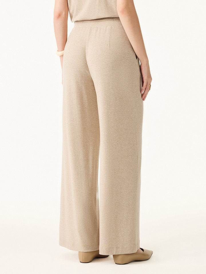 2Pcs Set Regular Mid Rise Wide Leg Pants & Crewneck Built-In Bra Top 2.0