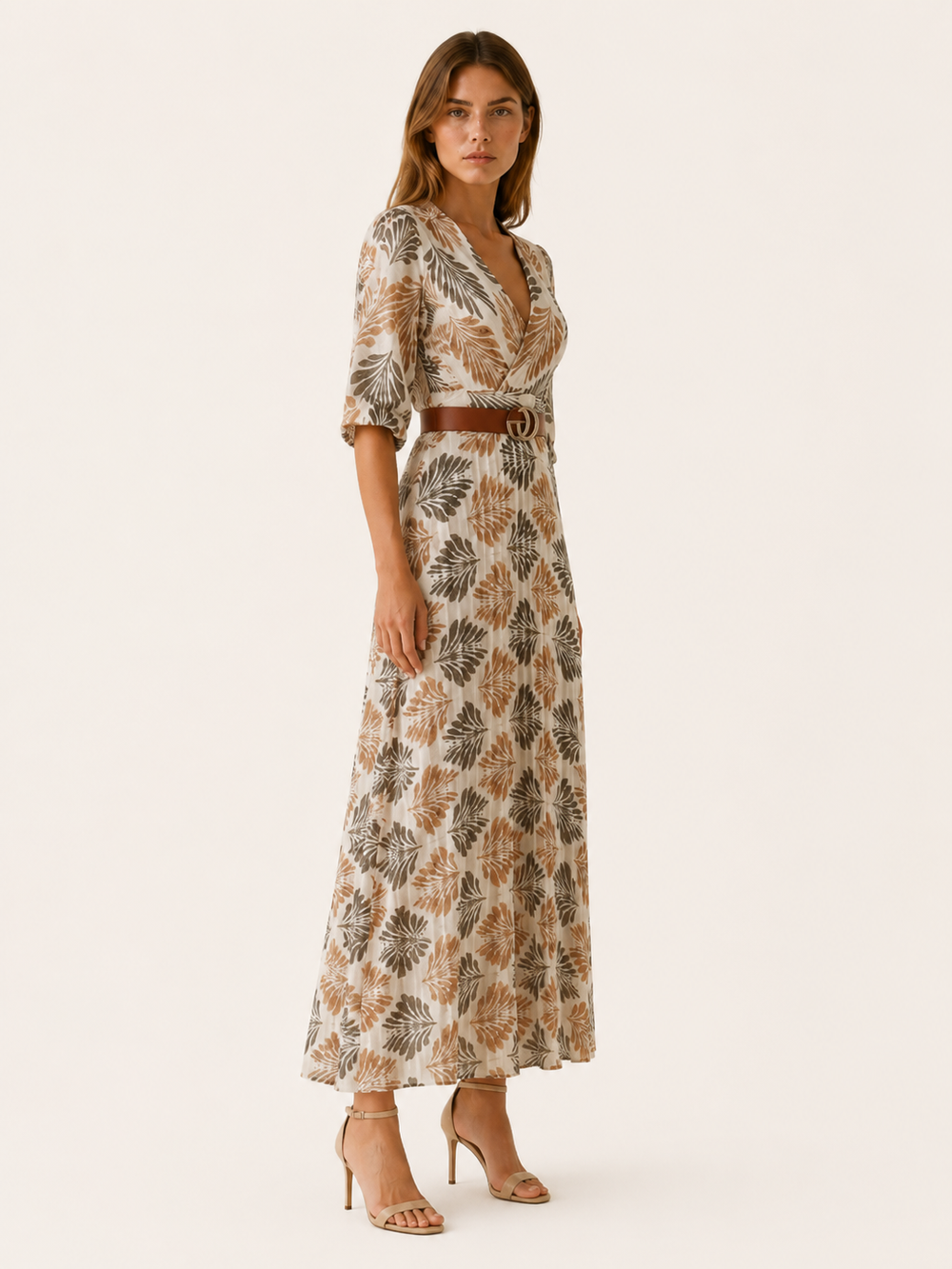Floral Patterned Maxi Dress with Elbow Sleeves – side view