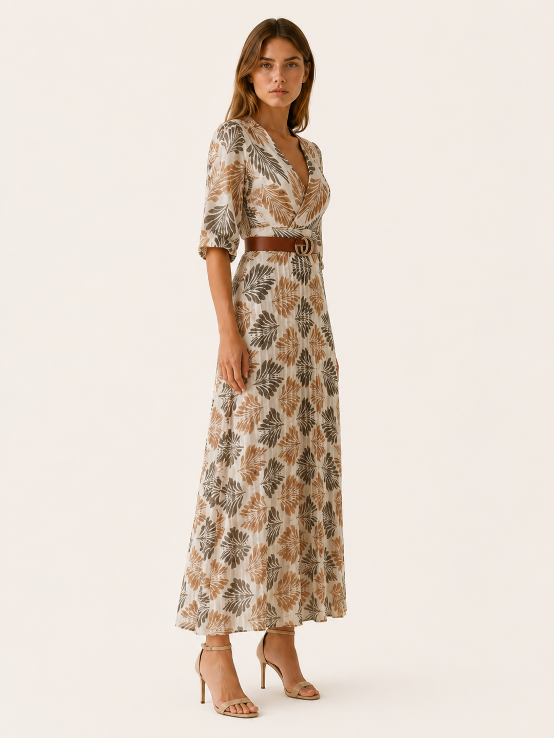 Floral Patterned Maxi Dress with Elbow Sleeves – side view