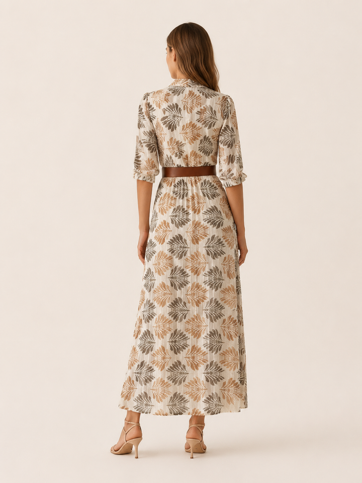 Floral Patterned Maxi Dress with Elbow Sleeves – back view
