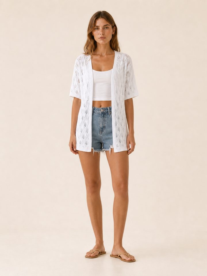 Elara | Crochet Cardigan with Open Knit Short Sleeve Design
