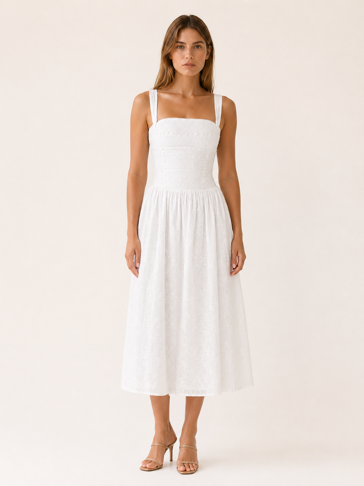 Pink Gingham Midi Sundress with Pockets – close-up