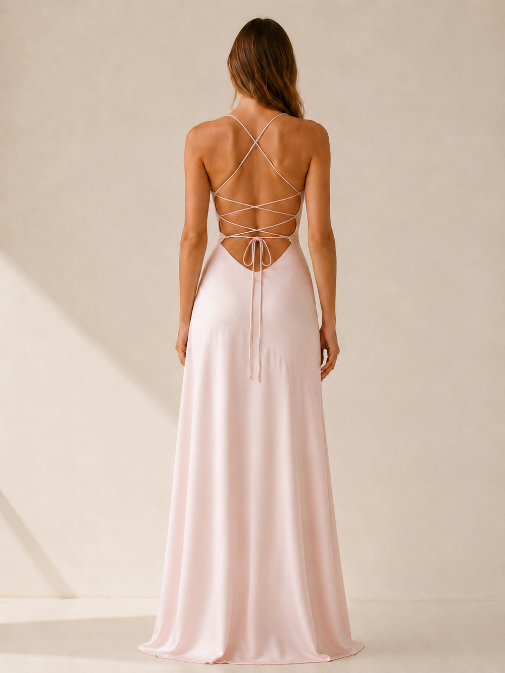 Pink High Slit Ruffle Maxi Dress – side view