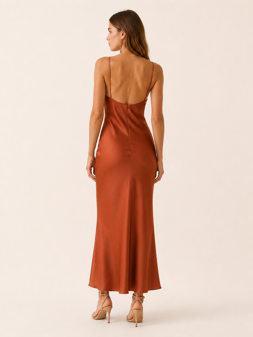 Light Green Satin Maxi Dress with Cowl Neckline – side view