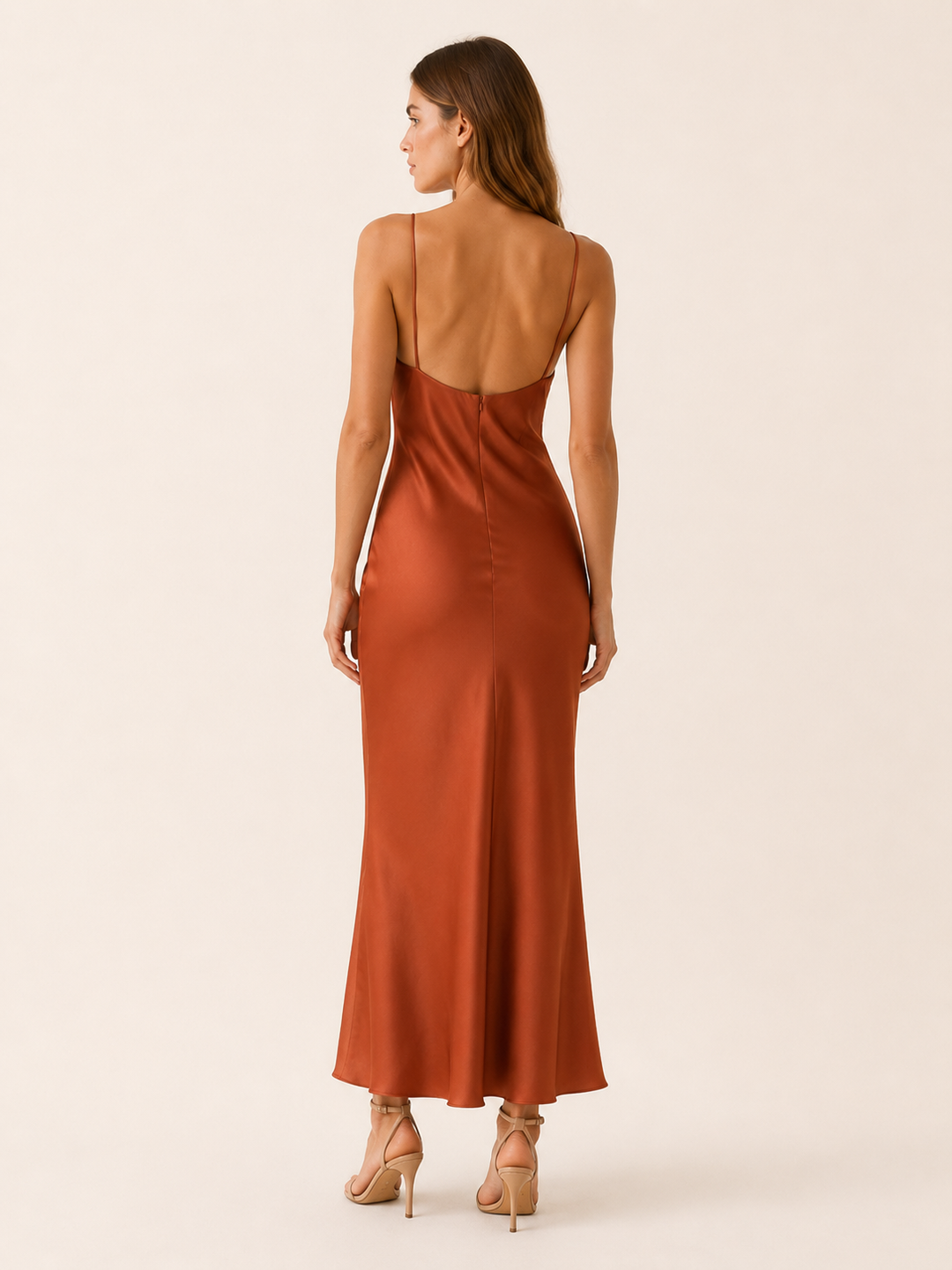 Light Green Satin Maxi Dress with Cowl Neckline – side view