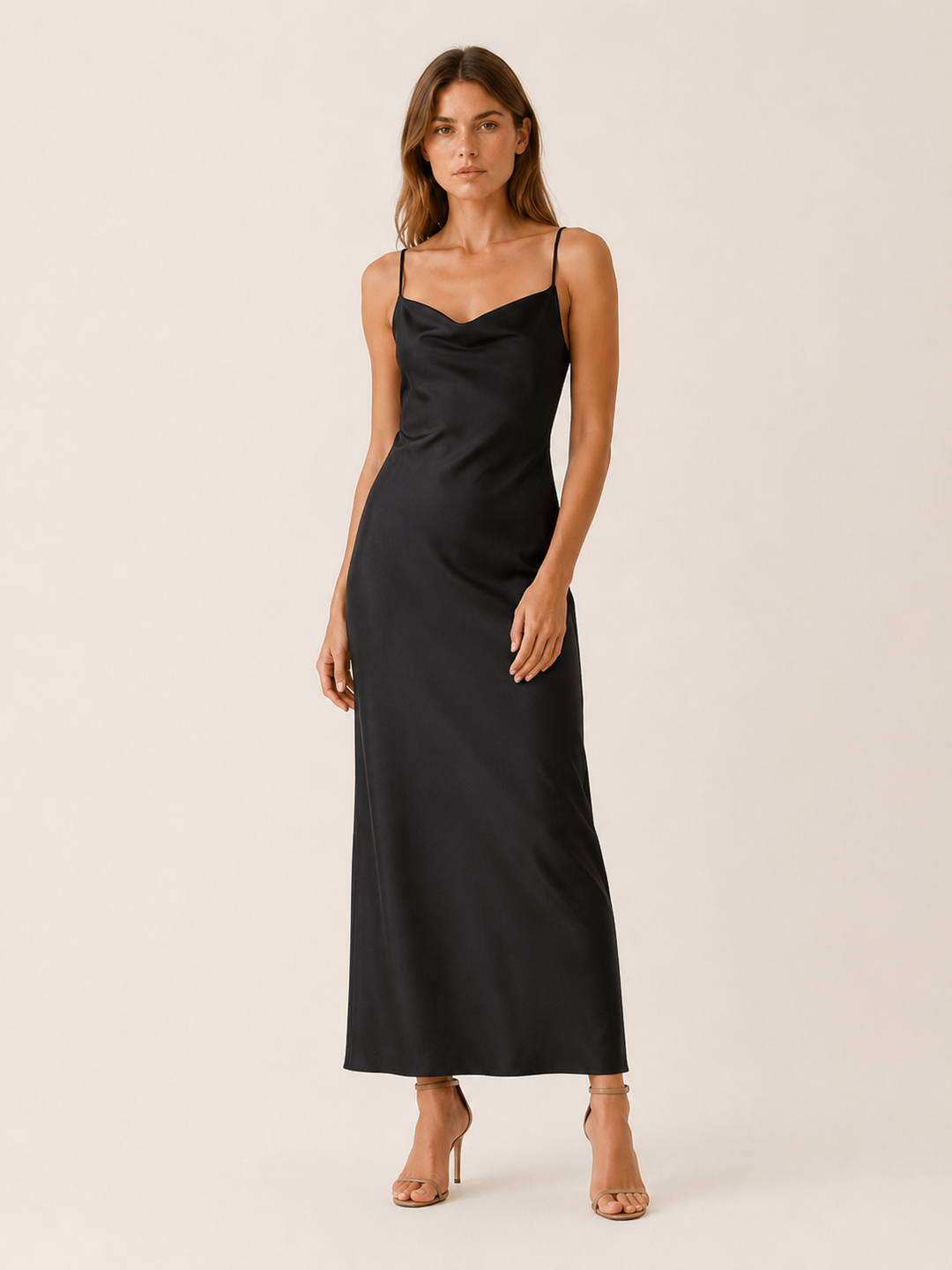 Light Green Satin Maxi Dress with Cowl Neckline – lifestyle