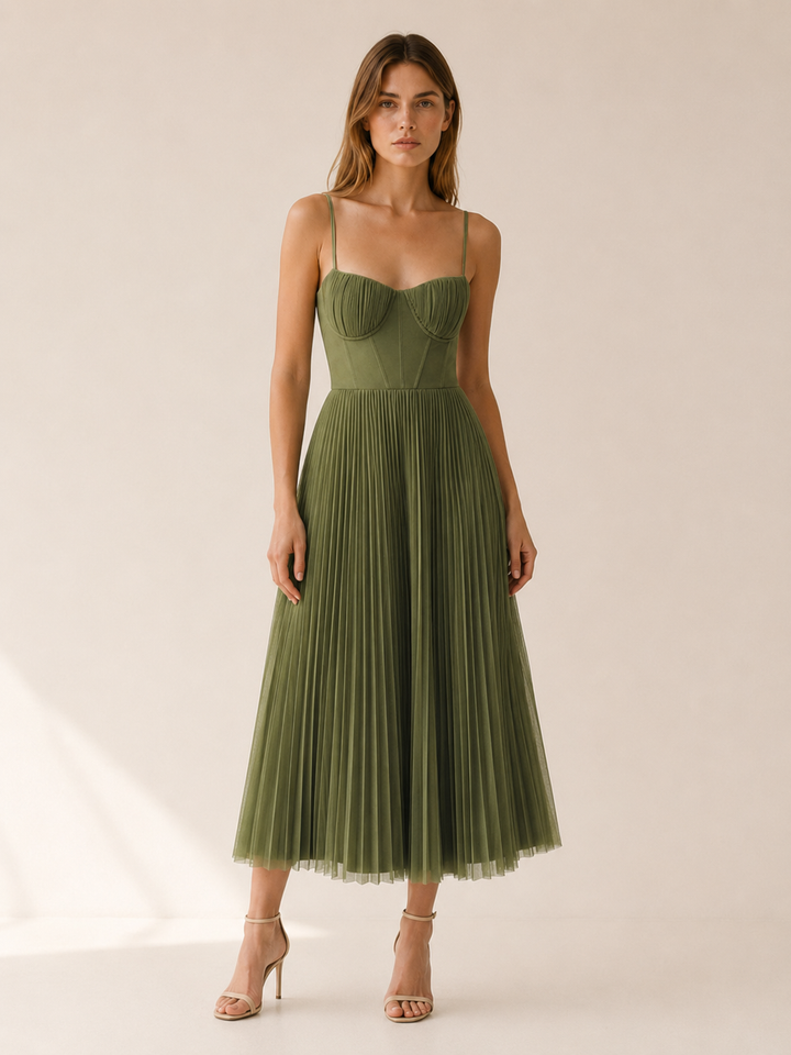 Green Strappy Maxi Dress with Ruffle Detail – front view