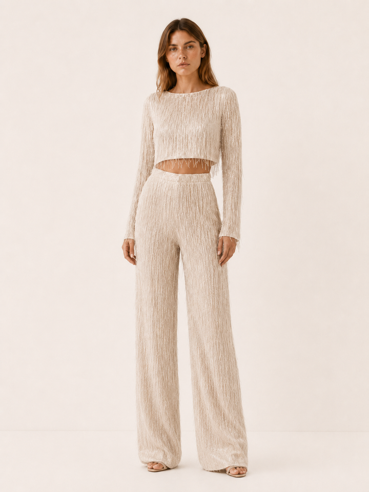Eudora | Sequin Two Piece Set with Fringe Detail