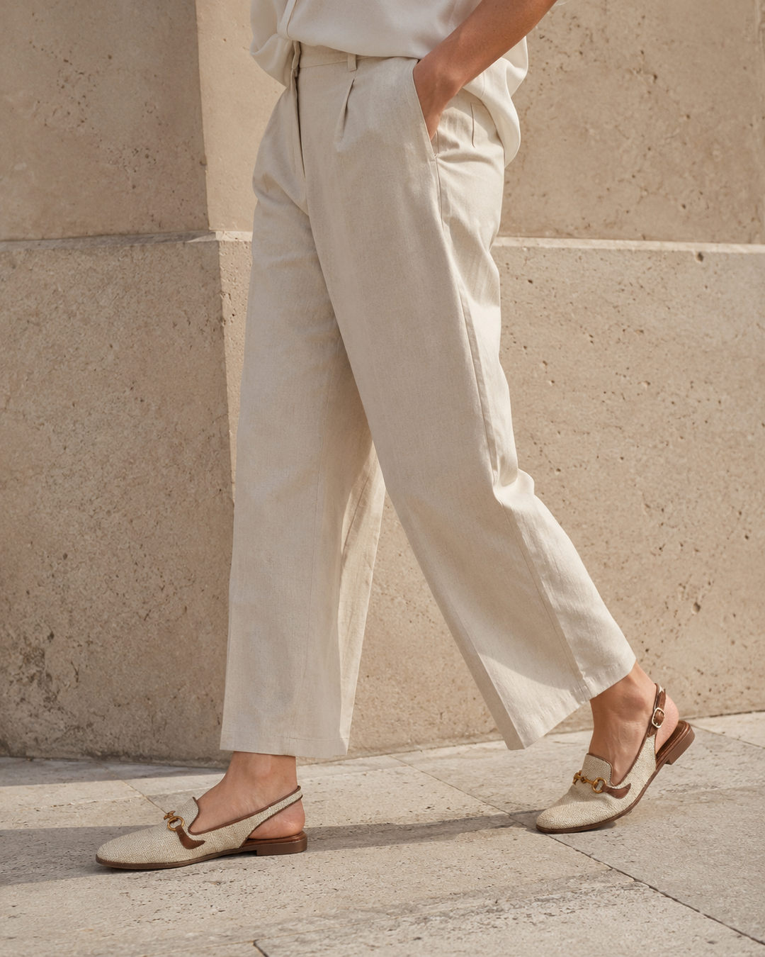 Evadne | Slingback Flats with Woven Upper