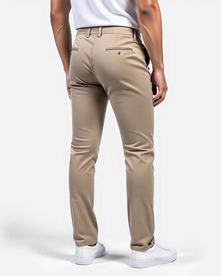 Everyday slim chinos in khaki, back view