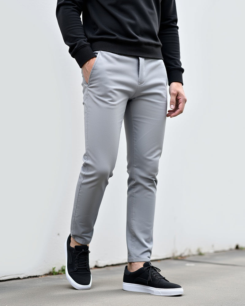 Everyday slim chinos in light grey, lifestyle shot