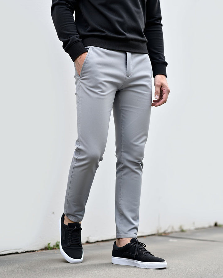 Everyday slim chinos in light grey, lifestyle shot