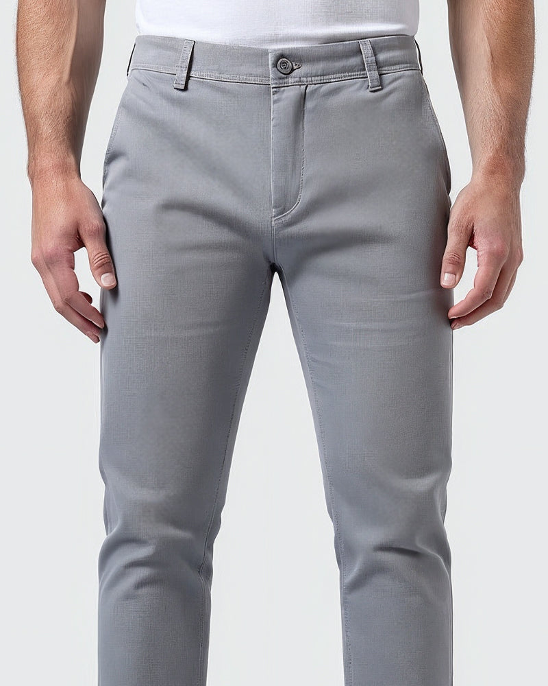 Everyday slim chinos in light grey, close-up of fabric