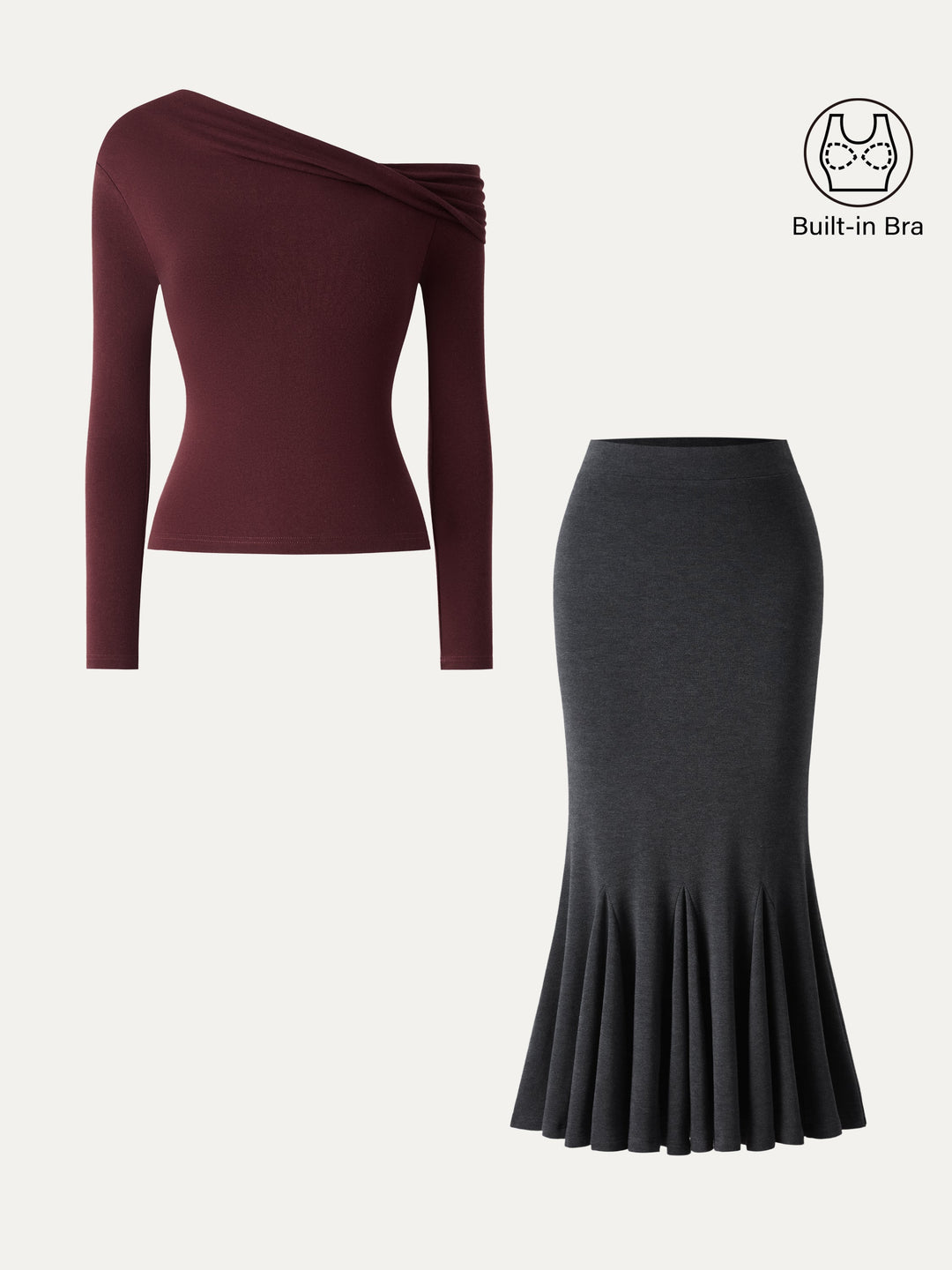 2Pcs Set LiteWarm Convertible Built-In Bra Top 2.0 & High-Rise Mermaid Midi Skirt