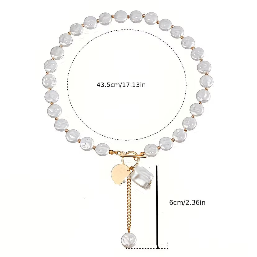 Model wearing the baroque pearl toggle necklace
