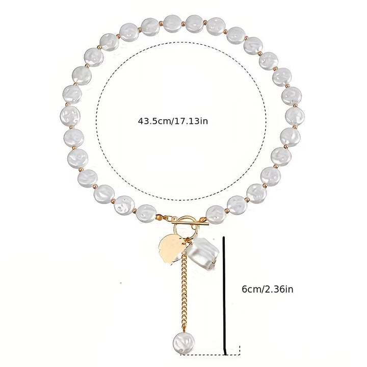 Model wearing the baroque pearl toggle necklace