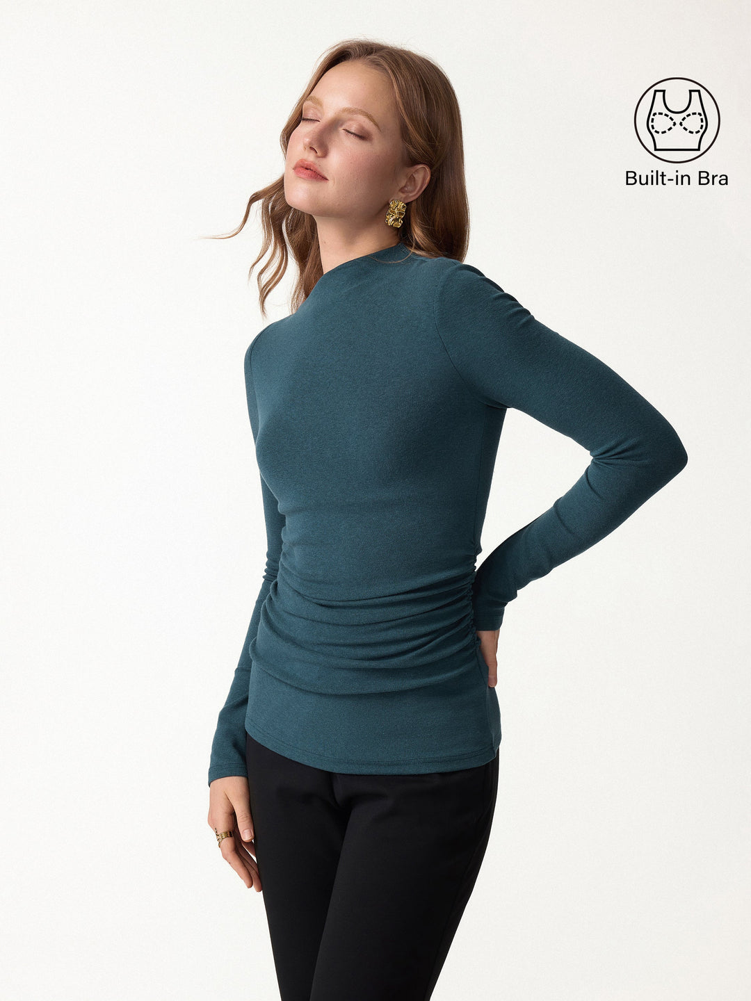2Pcs Set LiteWarm Asymmetrical Long Sleeve Built-In Bra Top 2.0 & A-Line Midi Skirt