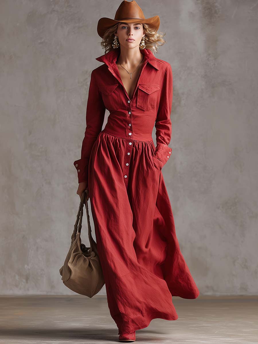 Charlotte classic shirt dress back – cotton linen maxi women's style