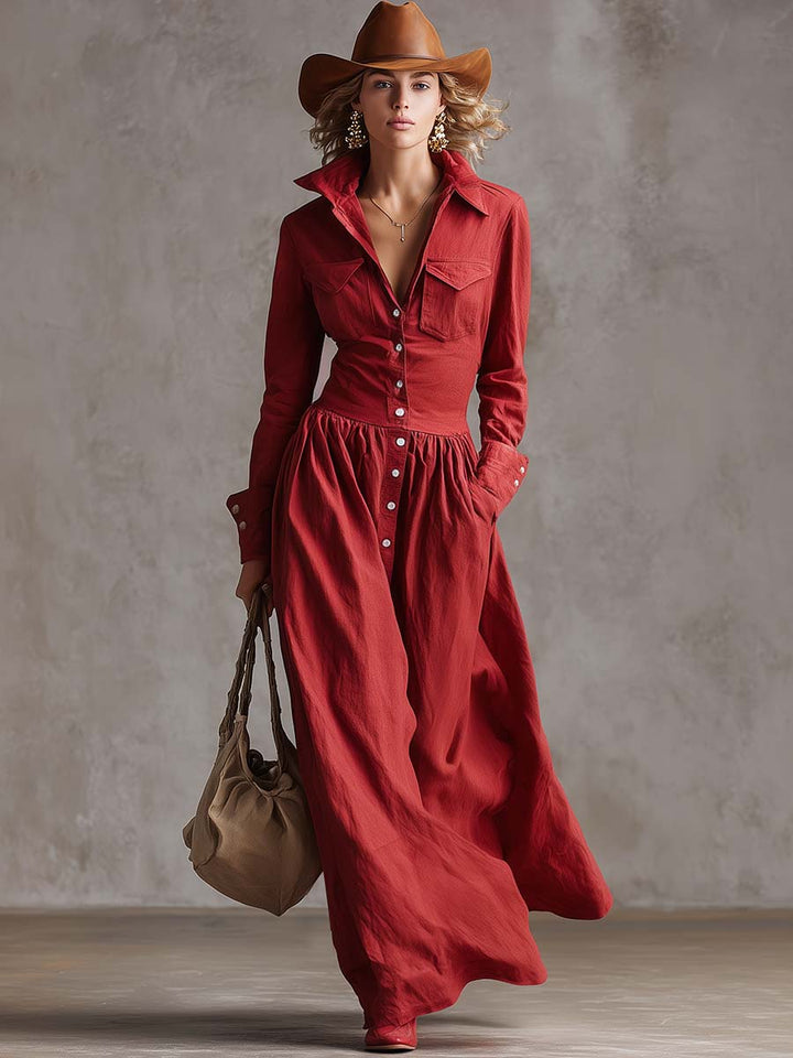 Charlotte classic shirt dress back – cotton linen maxi women's style