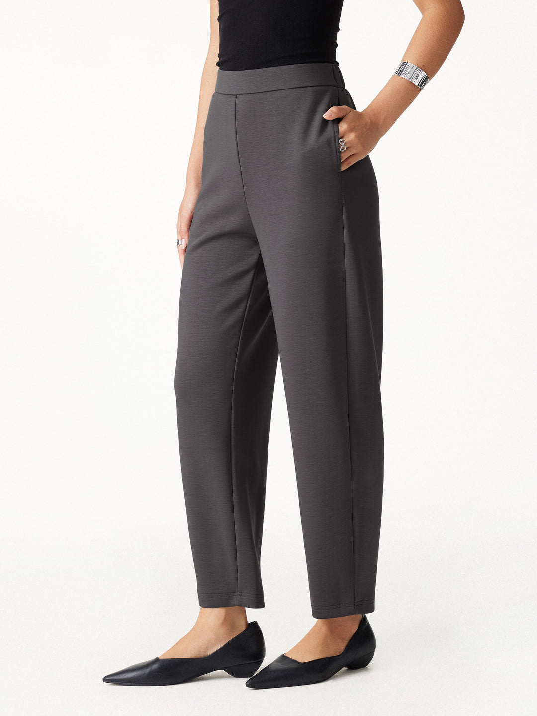 Petite TravelEase High-Rise Ankled Barrel Pants with Pockets