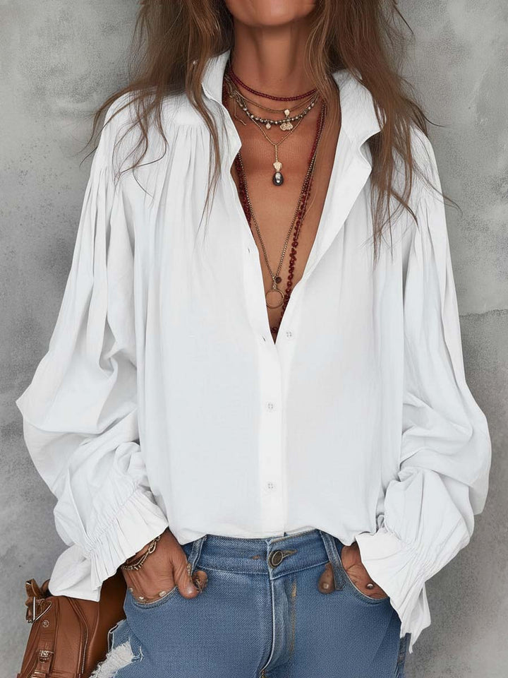 Retro Pleated Shoulder Ruffle Cuffs Blouse | Harry & Kate London