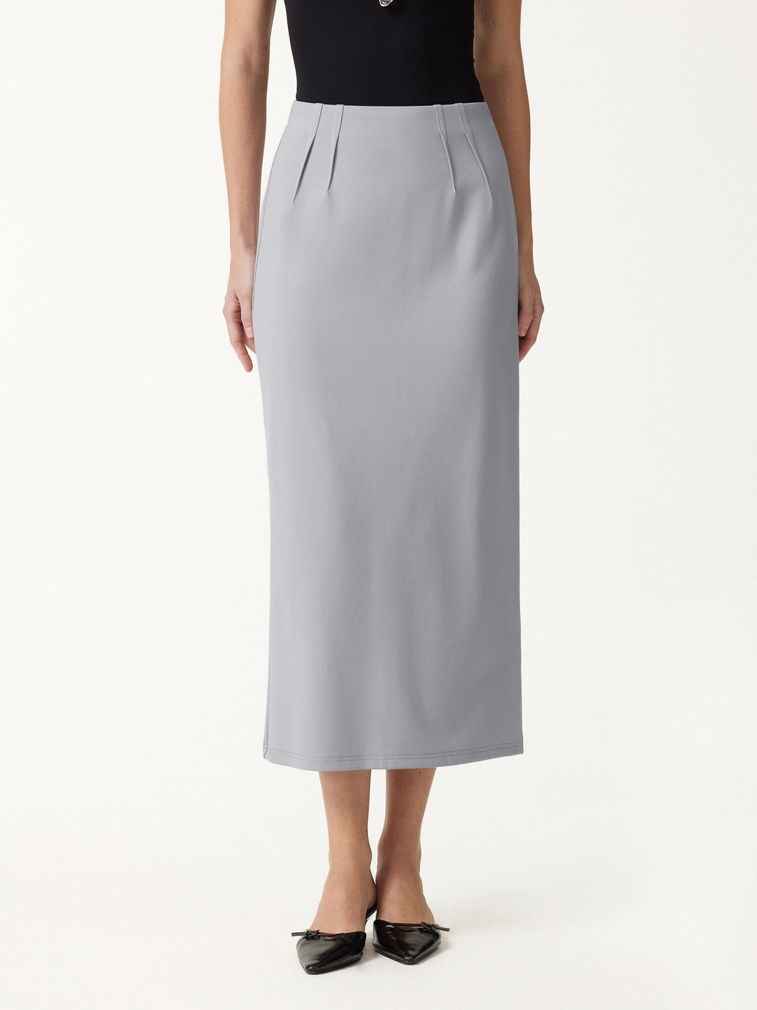 Ponte High-Rise Side-Tuck Column Midi Skirt