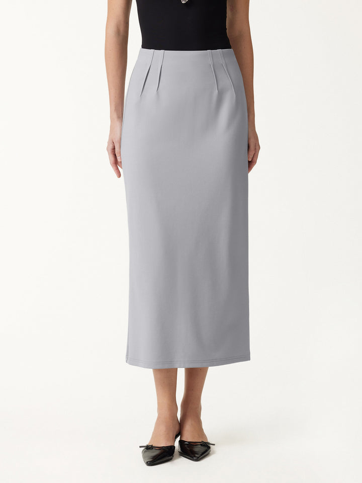 Ponte High-Rise Side-Tuck Column Midi Skirt
