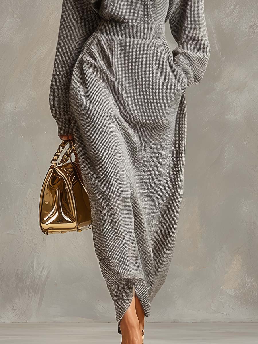 Lillian gray waffle knit dress outfit – women's relaxed winter look